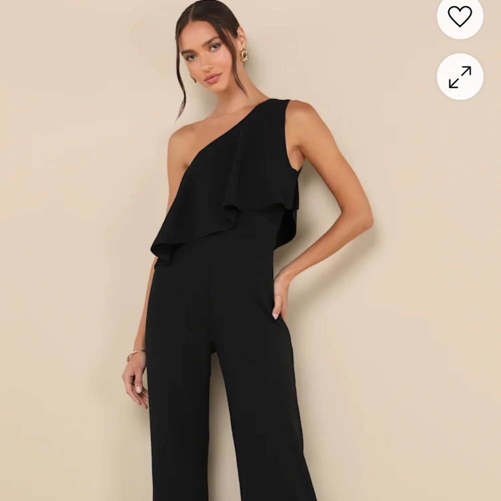 Flawless Vibes Black One-Shoulder Tiered Wide-Leg Jumpsuit